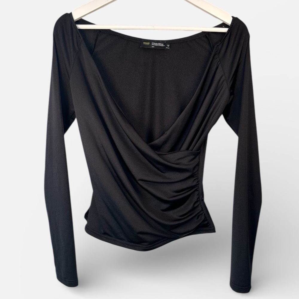 Finesse Cait Off Shoulder Top Black Long Sleeve V Neck Size Large